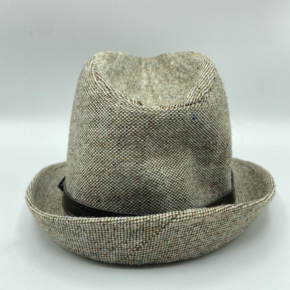 Tweed Fedora Hat Light Brown‎ with Faux Leather Skinny Band - Picture 3 of 12